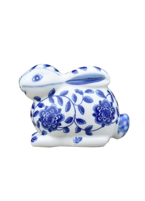 Small Porcelain Blue and White Bunny Figurine