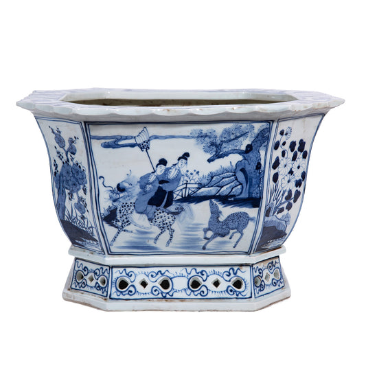 Blue and White Porcelain Handmade Immortal Motif Foot Bath Planter