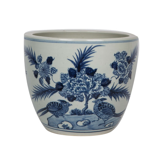 Blue and White Peony Motif Porcelain Orchid Pot