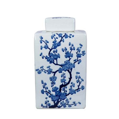 Blue And White Porcelain Square Tea Jar Weeping Plum