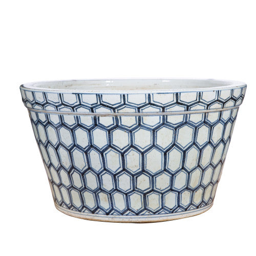 Blue And White Porcelain Honeycomb Basin Planter