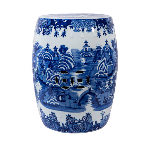 Blue and White Porcelain Mountain Pagoda Garden Stool