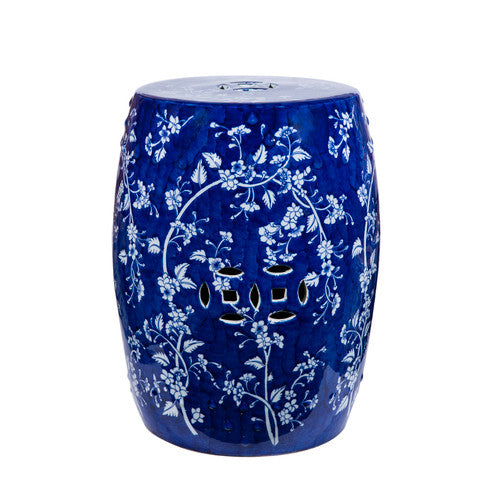 Blue and White Porcelain Leaf & Petal Garden Stool