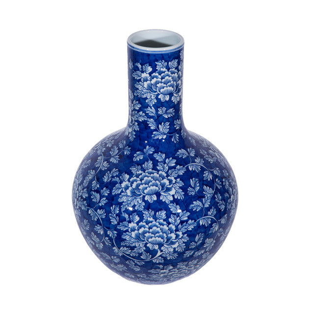 Blue and White Porcelain Peony Globular Vase