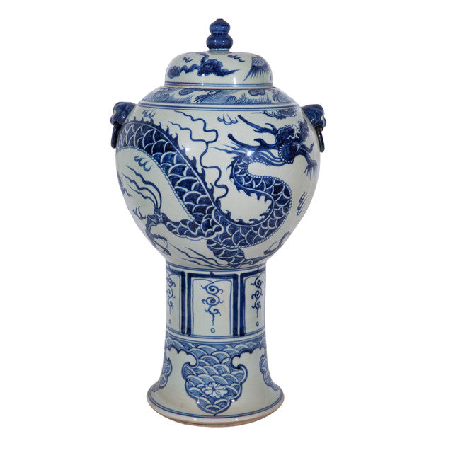 Blue And White Porcelain Tall Dragon Jar