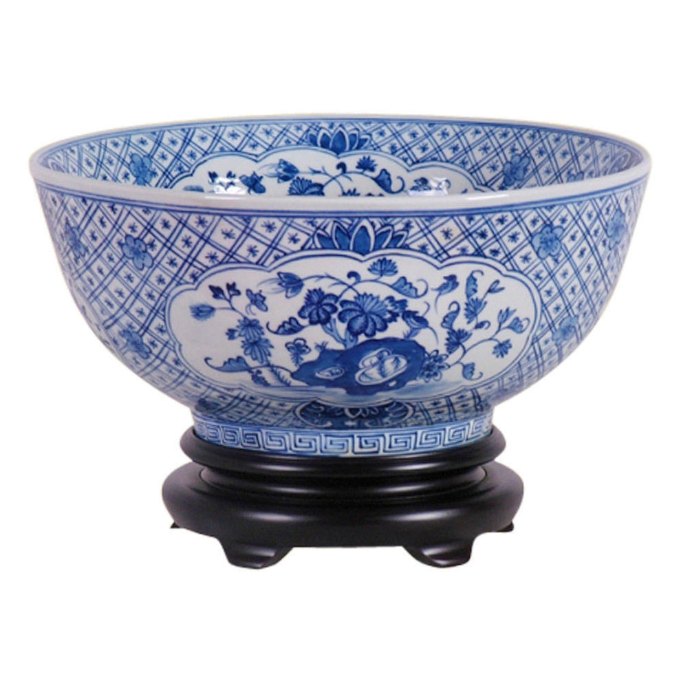 Blue and White Porcelain Floral Chinese Bowl with Stand 12