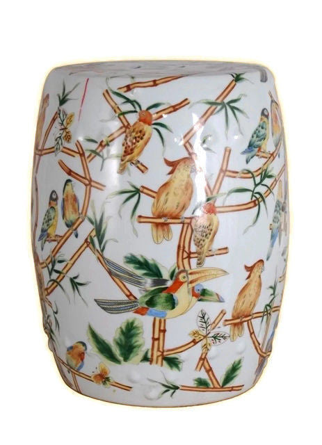 Chinese Multicolor Bird Motif Round Garden Stool 18"