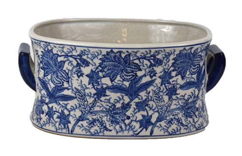 Medium Sized Blue and White Floral Porcelain Footbath Basin 16"