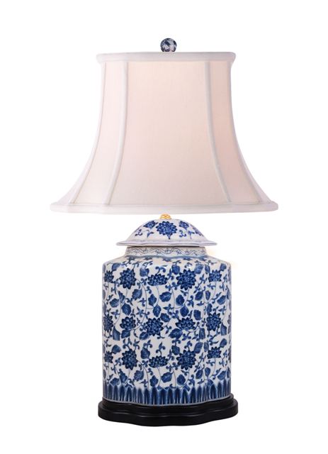 Scallioped Jar Blue and White Porcelain Table Lamp 27"