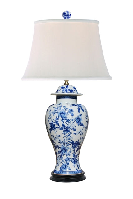 Blue and White Floral Porcelain Table Lamp 29"