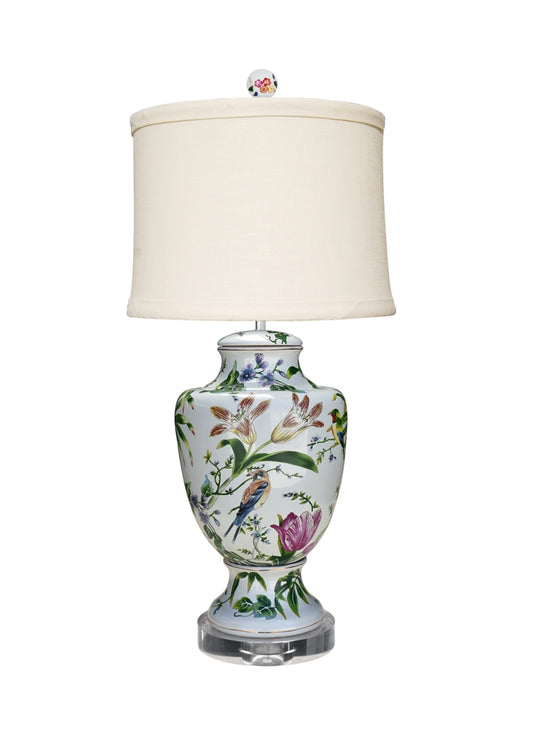 Floral Bird Poreclain Jar Table Lamp 27.5"