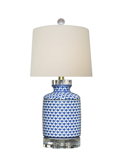 Blue and White Geometric Porcelain Lamp 18"