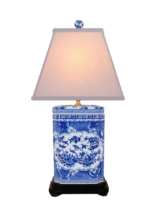 Blue and White Canton Rose Porcelain Table Lamp 25"