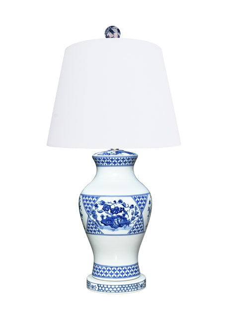 Blue and White Floral Porcelain Vase Table Lamp 26"