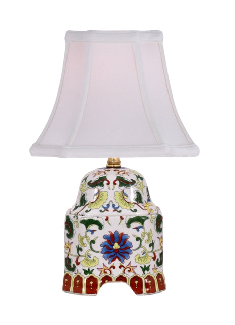 Floral Motif Porcelain Square Jar Lamp 15.5"