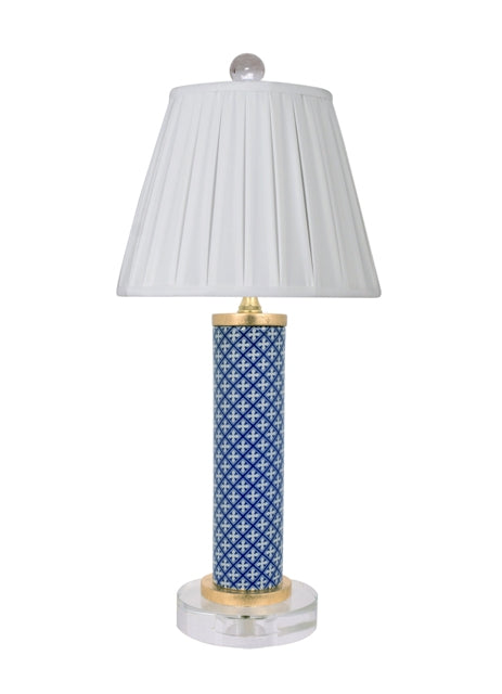 Blue and White Lattice Vase Porcelain Table Lamp 22"