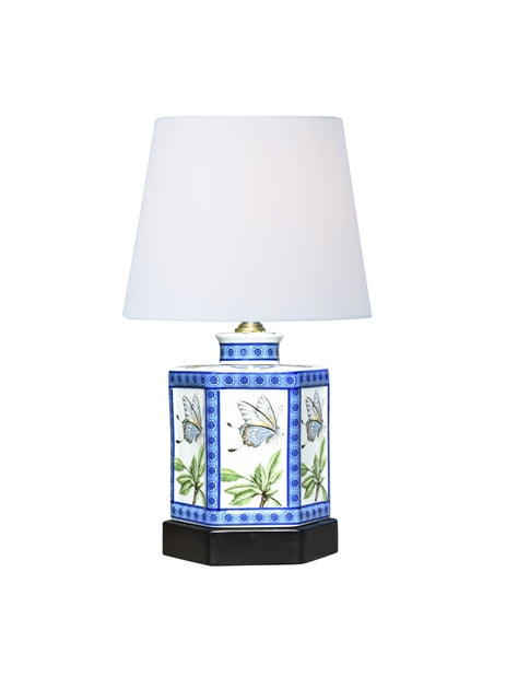 Hexagonal Butterfly Porcelain Jar Lamp 12"