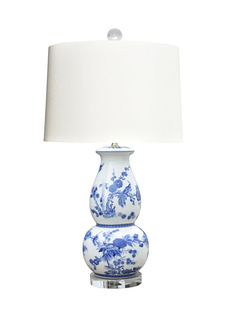 Blue and White Floral Gourd Vase Porcelain Table Lamp 32"