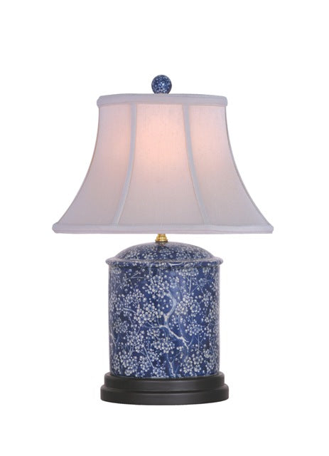 Dark Blue and White Cherry Blossom Porcelain Jar Lamp 18"