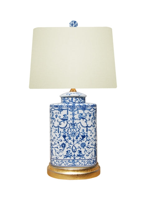 Blue and White Chinoiserie Floral Oval Porcelain Table Lamp 20"