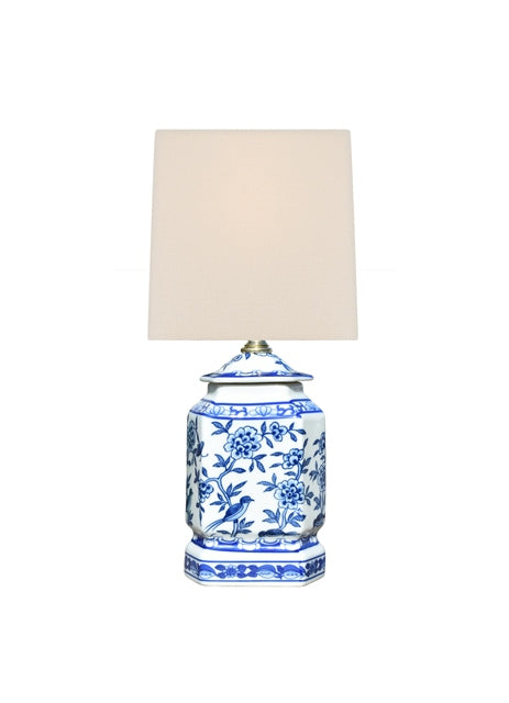 Blue and White Floral Bird Mini Jar Lamp 13"