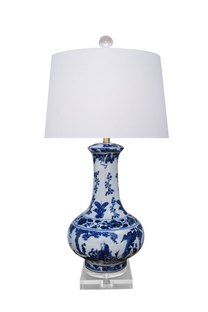 Blue and White Vintage Style Vase Porcelain Table Lamp 27"