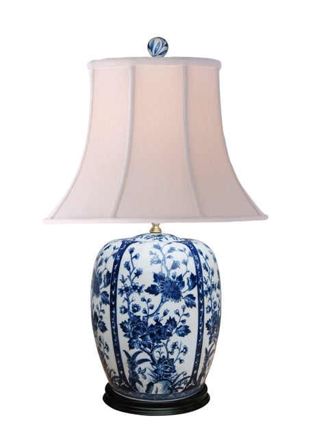 Blue and White Floral Porcelain Ginger Jar Table Lamp 27"