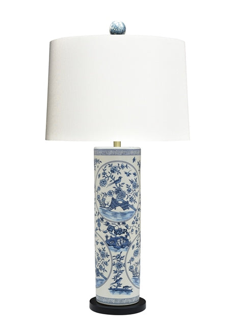 Blue and White Porcelain Medallion Vase Table Lamp 30"