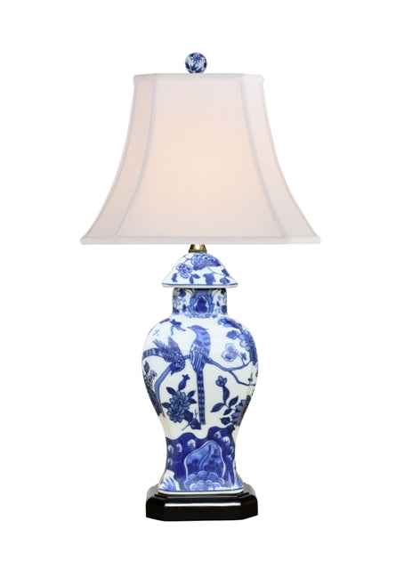 Blue and White Floral Bird Porcelain Table Lamp 22"