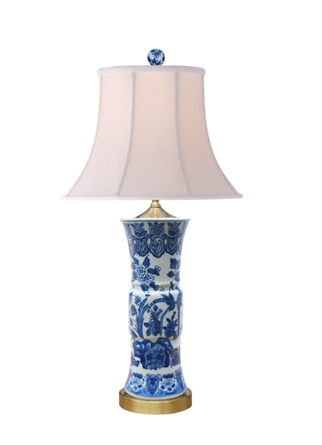 Blue and White Floral Bird Motif Porcelain Table Lamp 29"