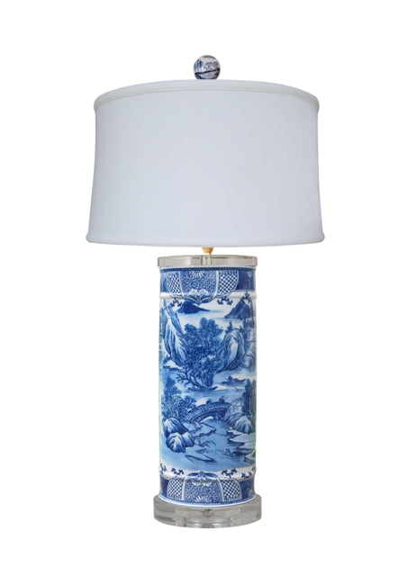 Blue and White Landscape Porcelain Vase Table Lamp 29"