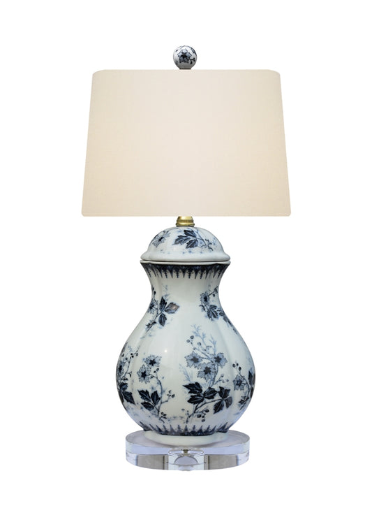 Blue and White Floral Oval Porcelain Table Lamp 22"