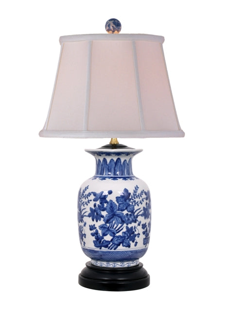 Blue and White Floral Porcelain Table Lamp 22.5"