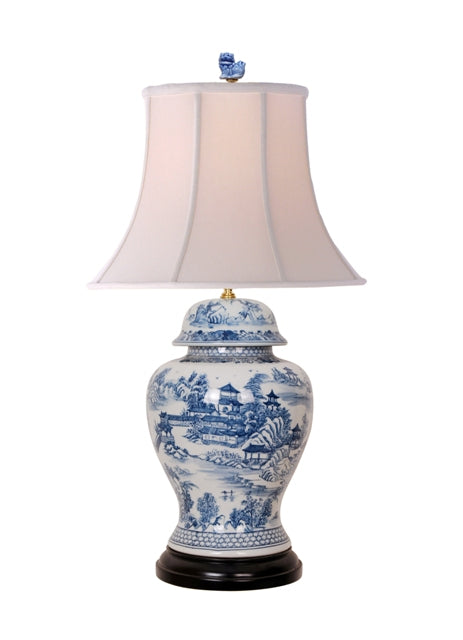 Large Blue and White Blue willow Jar Table Lamp 30"