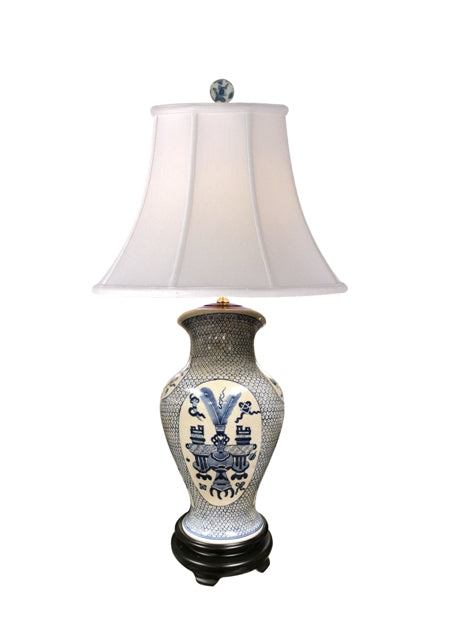 Blue and White Floral Porcelain Table Lamp 27.5"