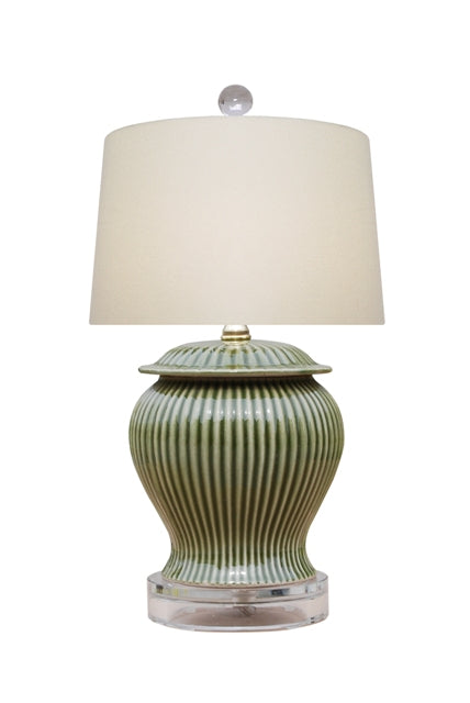 Celadon Patterned Porcelain Jar Table Lamp 15"