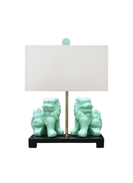 Celadon Pair of Foo Dog Table Lamp 21.5"