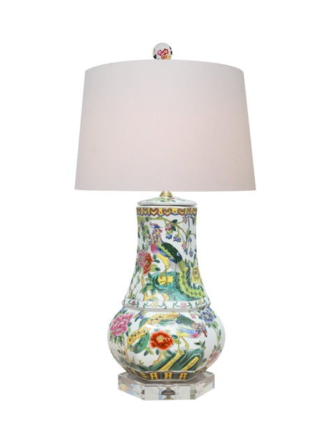 Phoenix Motif Porcelain Vase Table Lamp 26"