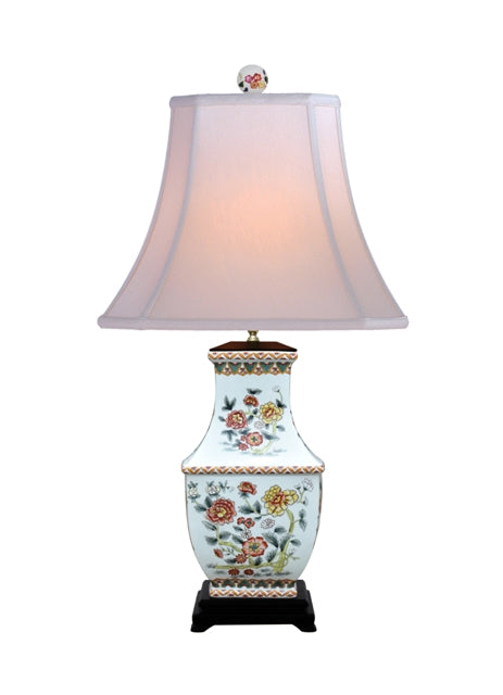 Rectangular Floral Vase Porcelain Table Lamp 30.5"