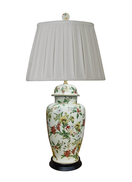 Floral Porcelain Temple Jar Table Lamp 29"