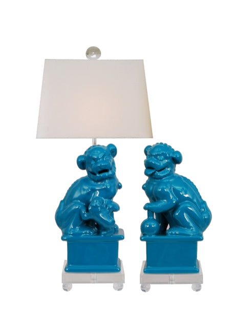 Blue Foo Dog Porcelain Tabe Lamp Set 23" (adjustable 23-26")