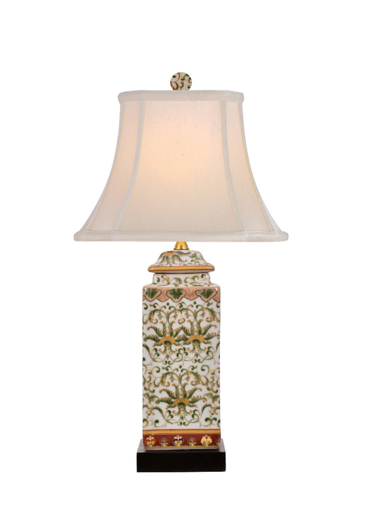 Floral Leaf Porcelain Square Jar Table Lamp 23"