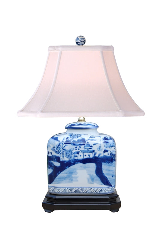 Blue and White Landscape Canton Jar Table Lamp 19"