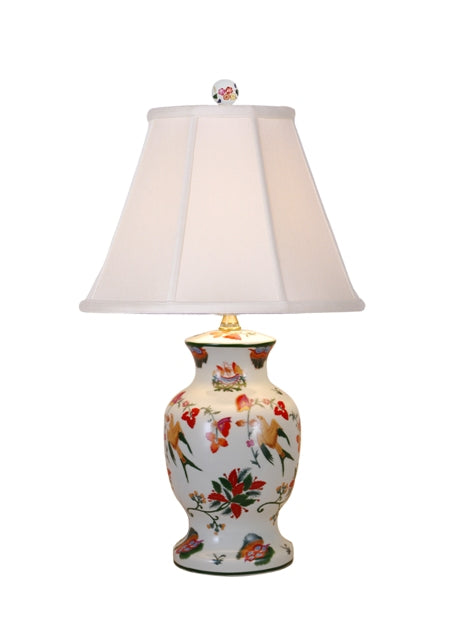 Floral Bird Motif Porcelain Vase Table Lamp 21"