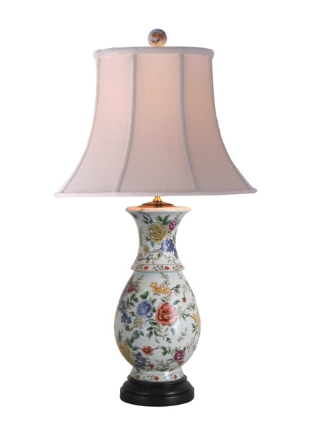 Floral Motif Porcelain Vase Table Lamp 28.5"