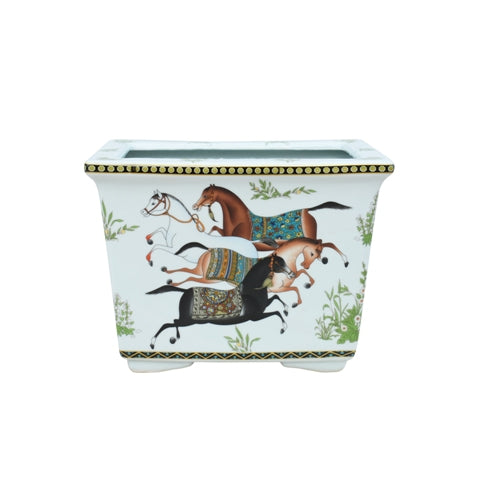 Horse Motif Rectangular Cachepot