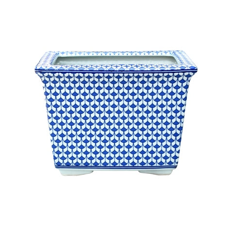 Rectangular Blue and White Geometric Rectangular Pot