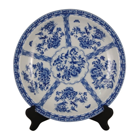 Blue and White Canton Style Porcelain Plate 18" Diameter