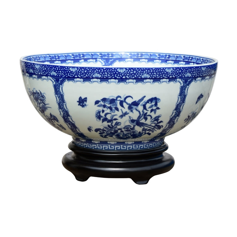 Blue and White Medallion Porcelain Bowl 14" Diameter