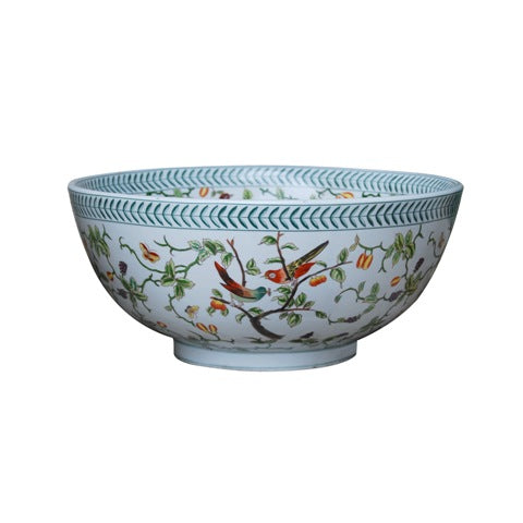 Song Bird Porcelain Floral Bowl 14" Diameter